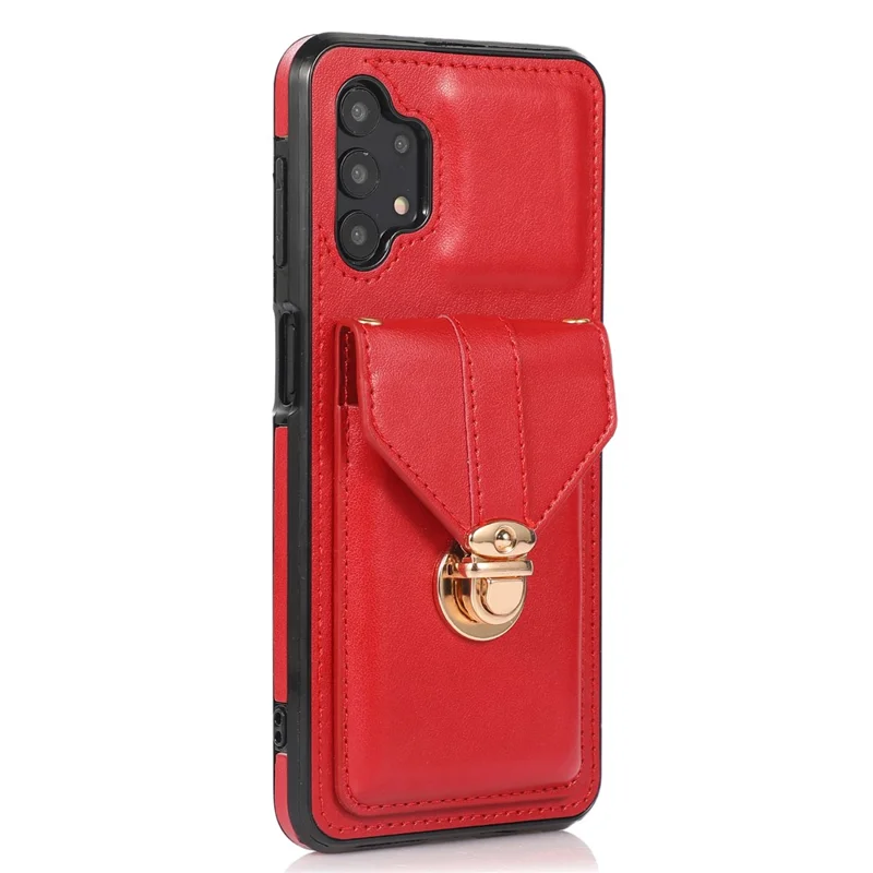 For Samsung Galaxy A32 4G (EU Version) Card Holder Case PU Leather+TPU Phone Cover with Kickstand - Red