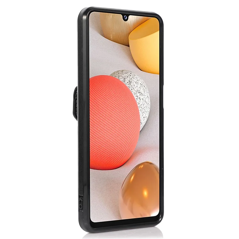 For Samsung Galaxy A12 Protective Case, Card Holder Kickstand PU Leather+TPU Phone Cover - Black