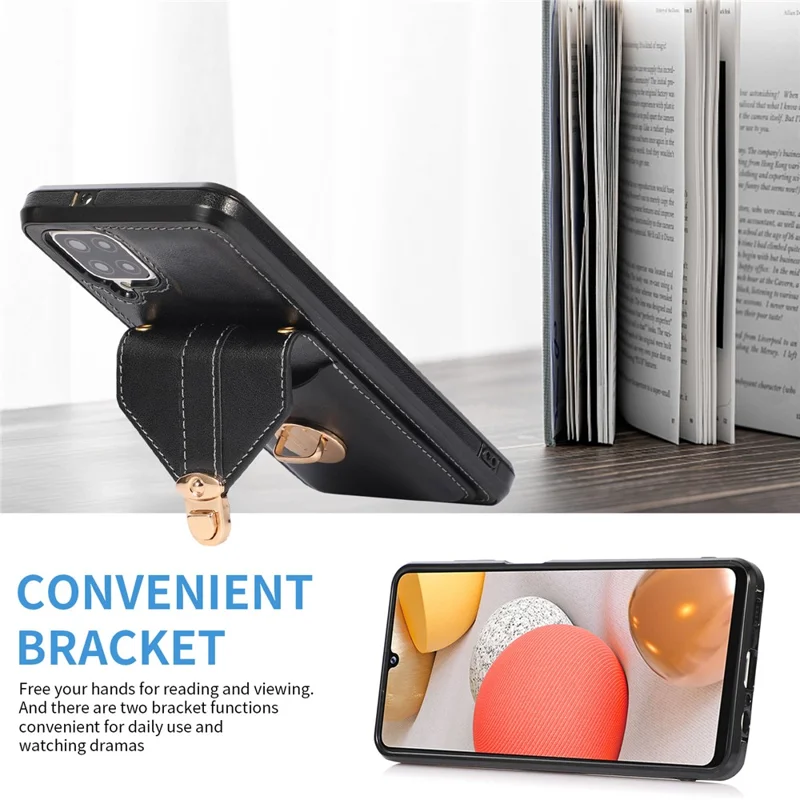 For Samsung Galaxy A12 Protective Case, Card Holder Kickstand PU Leather+TPU Phone Cover - Black