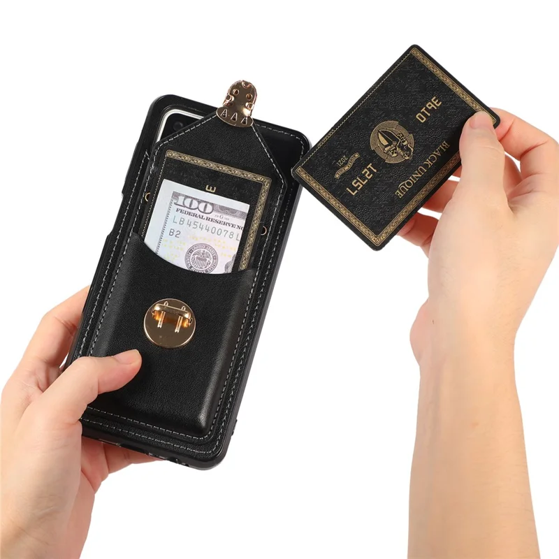 For Samsung Galaxy A12 Protective Case, Card Holder Kickstand PU Leather+TPU Phone Cover - Black
