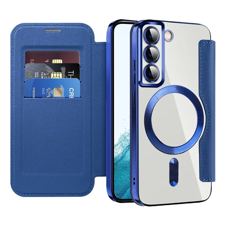 Funda para tarjetas de teléfono móvil para Samsung Galaxy S22 5G compatible con MagSafe Leather+TPU Bloqueo RFID Funda protectora para teléfono - Zafiro