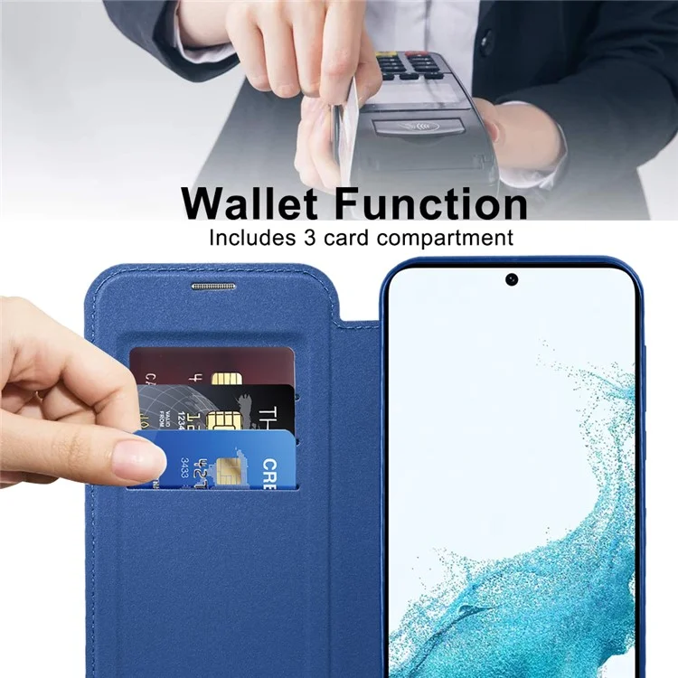 Funda para tarjetas de teléfono móvil para Samsung Galaxy S22 5G compatible con MagSafe Leather+TPU Bloqueo RFID Funda protectora para teléfono - Zafiro