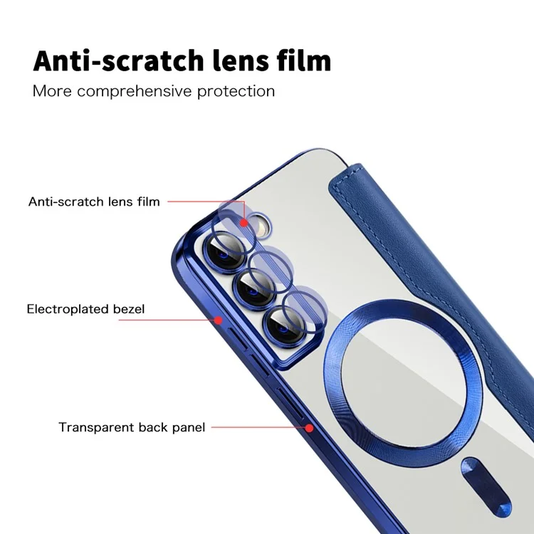 Funda para tarjetas de teléfono móvil para Samsung Galaxy S22 5G compatible con MagSafe Leather+TPU Bloqueo RFID Funda protectora para teléfono - Zafiro