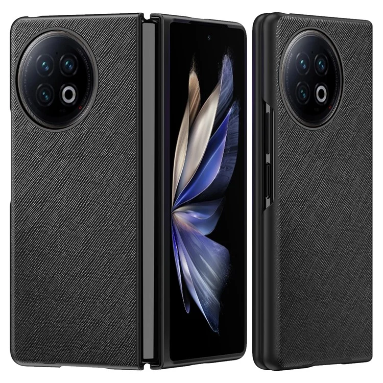 Per vivo X Fold2 Anti-scratch Cross Texture Phone Case Rubberized PU Leather Coated PC Back Cover - Nero