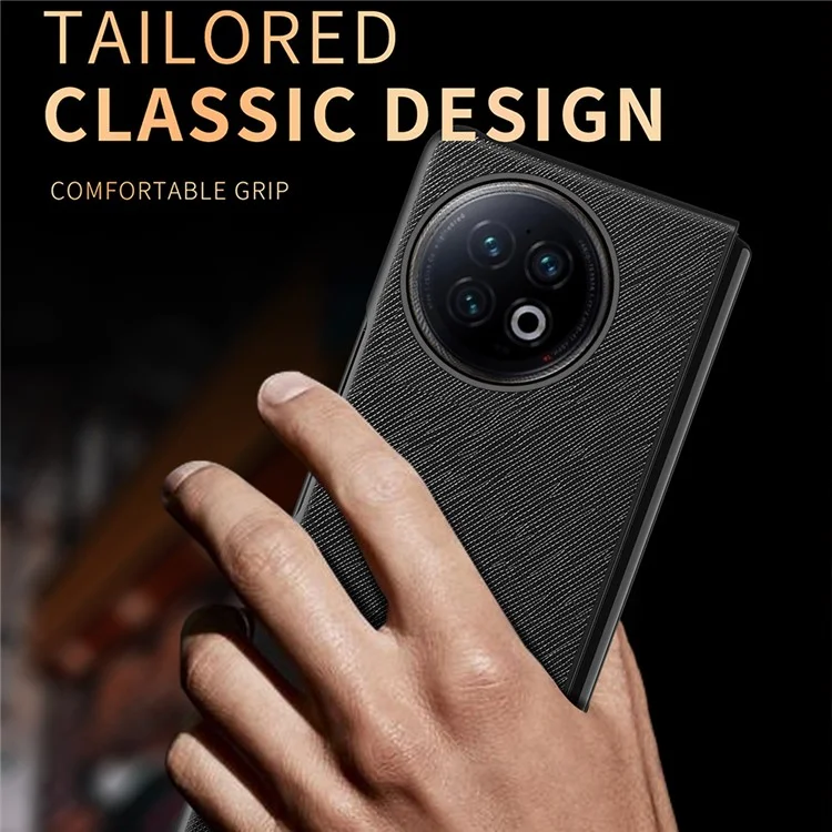 Per vivo X Fold2 Anti-scratch Cross Texture Phone Case Rubberized PU Leather Coated PC Back Cover - Nero