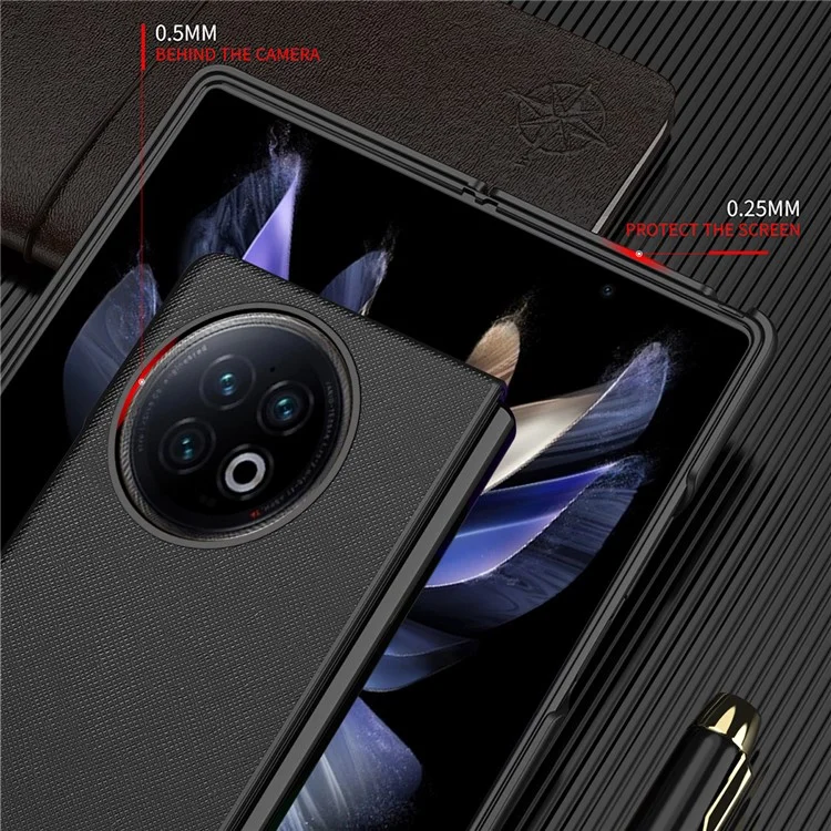 Per vivo X Fold2 Anti-scratch Cross Texture Phone Case Rubberized PU Leather Coated PC Back Cover - Nero
