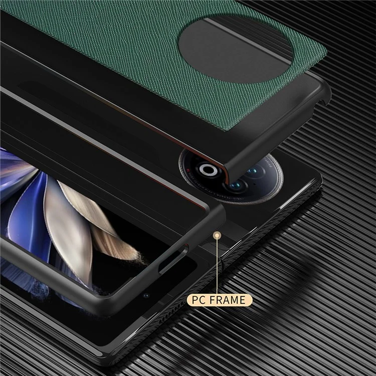 Per vivo X Fold2 Anti-scratch Cross Texture Phone Case Rubberized PU Leather Coated PC Back Cover - Nero