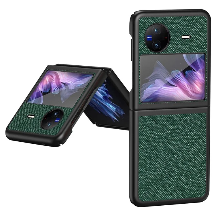 Para vivo X Flip Shockproof Phone Case Cross Texture Rubberized PU Leather Coated PC Back Cover - Verde