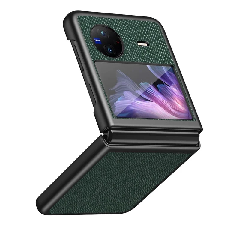 Para vivo X Flip Shockproof Phone Case Cross Texture Rubberized PU Leather Coated PC Back Cover - Verde