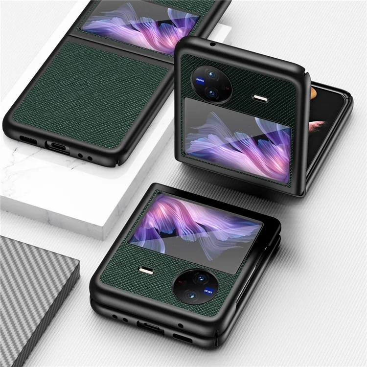 Para vivo X Flip Shockproof Phone Case Cross Texture Rubberized PU Leather Coated PC Back Cover - Verde