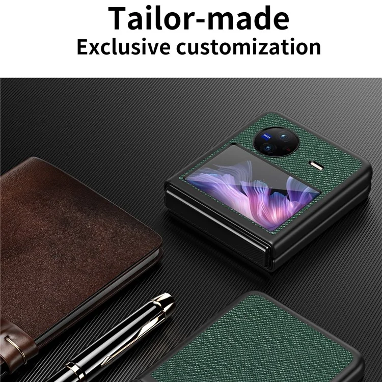 Para vivo X Flip Shockproof Phone Case Cross Texture Rubberized PU Leather Coated PC Back Cover - Verde