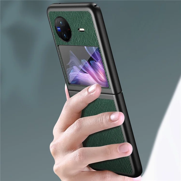 Para vivo X Flip Shockproof Phone Case Cross Texture Rubberized PU Leather Coated PC Back Cover - Verde