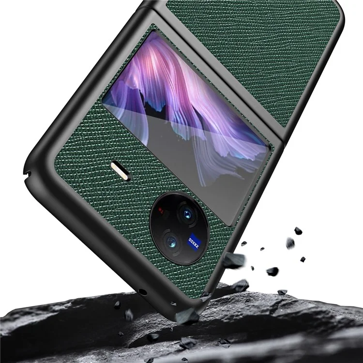 Para vivo X Flip Shockproof Phone Case Cross Texture Rubberized PU Leather Coated PC Back Cover - Verde