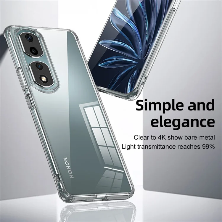 Phone Case for Honor 90 Pro Drop Resistant Airbag Protection PC+TPU Cellphone Back Cover - Transparent