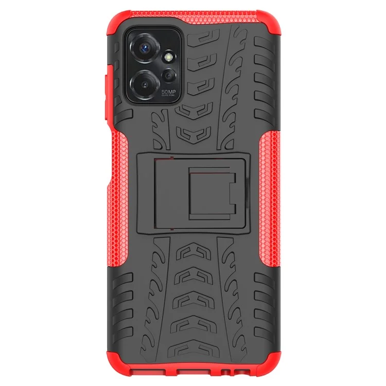 Pour Motorola Moto G Power 5G PC+TPU Kickstand Cover Tyre Pattern Anti-slip Phone Case - Red