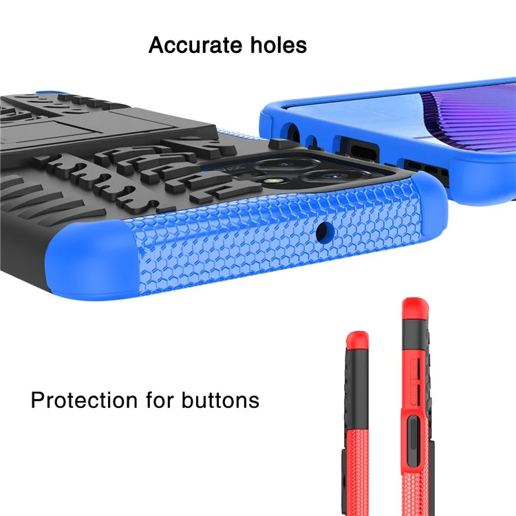 Pour Motorola Moto G Power 5G PC+TPU Kickstand Cover Tyre Pattern Anti-slip Phone Case - Red