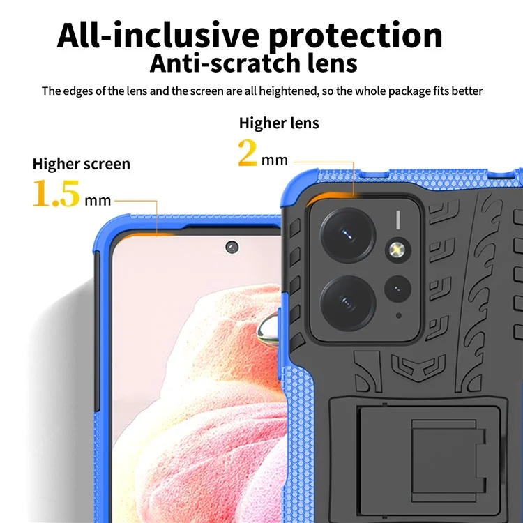 Custodia per telefono con motivo a pneumatici per Xiaomi Redmi Note 12 4G, doppio strato PC+TPU antiurto con supporto - Rosso