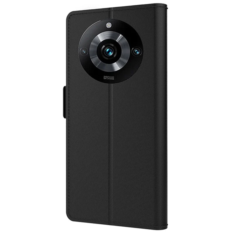 Для Realme 11 Pro+ 5G Anti-drop Leather Case Mirror Design Stand Card Holder Phone Cover - Black