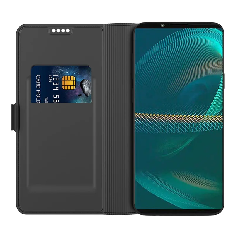 Custodia Stand per Sony Xperia 1 V Porta Carte Portafoglio in Pelle PU Antiurto Cover Flip - Nero
