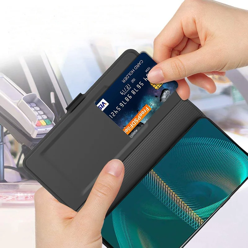 Custodia Stand per Sony Xperia 1 V Porta Carte Portafoglio in Pelle PU Antiurto Cover Flip - Nero