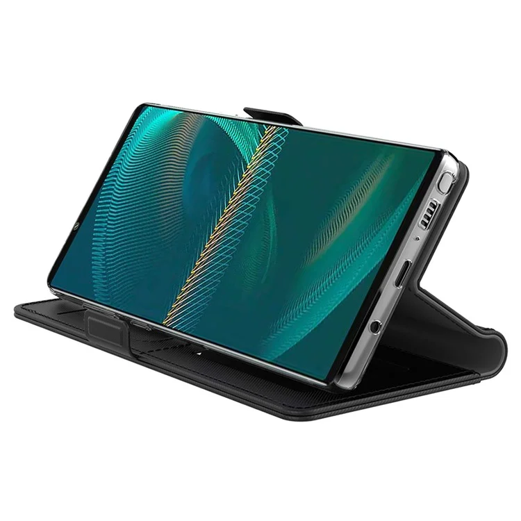 For Sony Xperia 1 V Shockproof Leather Case Mirror Design Stand Card Holder Phone Cover - Black
