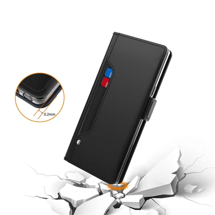 For Sony Xperia 1 V Shockproof Leather Case Mirror Design Stand Card Holder Phone Cover - Black