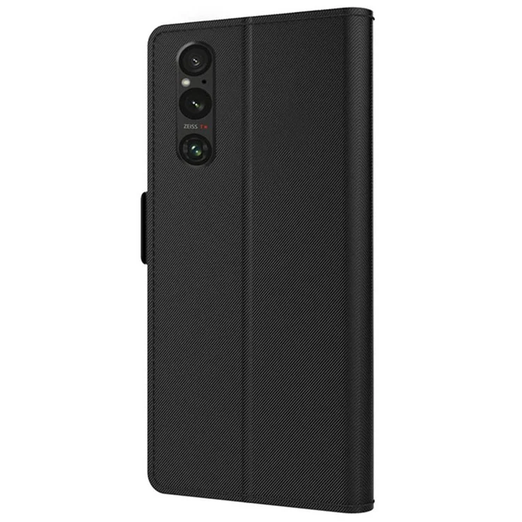 For Sony Xperia 1 V Shockproof Leather Case Mirror Design Stand Card Holder Phone Cover - Black