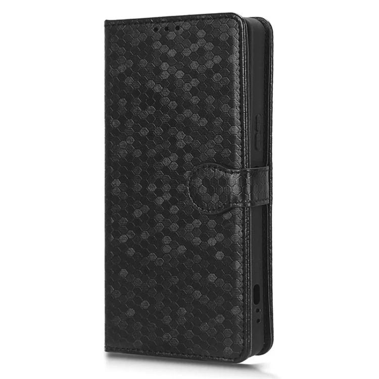 Leather Case for Sony Xperia 1 V , Imprinted Dot Pattern Wallet Cell Phone  Stand Cover - Black