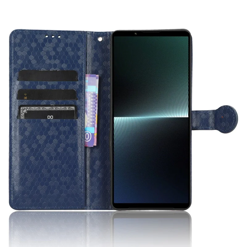 Leather Case for Sony Xperia 1 V , Imprinted Dot Pattern Wallet Cell Phone  Stand Cover - Dark Blue
