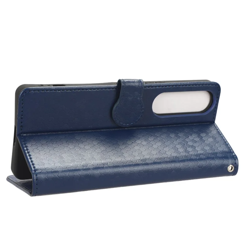 Leather Case for Sony Xperia 1 V , Imprinted Dot Pattern Wallet Cell Phone  Stand Cover - Dark Blue