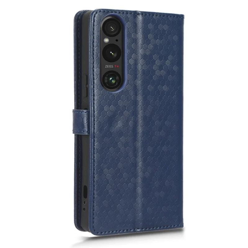 Leather Case for Sony Xperia 1 V , Imprinted Dot Pattern Wallet Cell Phone  Stand Cover - Dark Blue