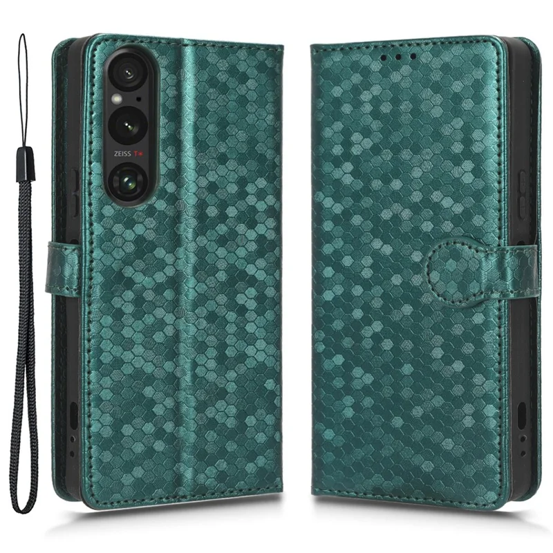 Leather Case for Sony Xperia 1 V , Imprinted Dot Pattern Wallet Cell Phone  Stand Cover - Green