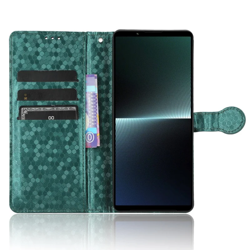 Leather Case for Sony Xperia 1 V , Imprinted Dot Pattern Wallet Cell Phone  Stand Cover - Green