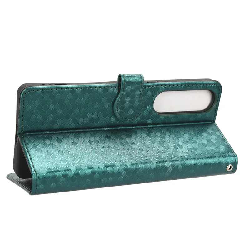 Leather Case for Sony Xperia 1 V , Imprinted Dot Pattern Wallet Cell Phone  Stand Cover - Green