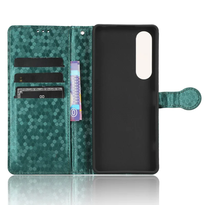 Leather Case for Sony Xperia 1 V , Imprinted Dot Pattern Wallet Cell Phone  Stand Cover - Green