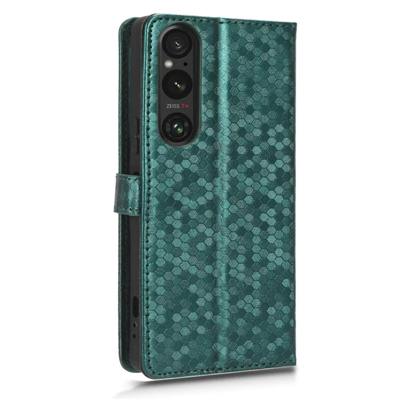 Leather Case for Sony Xperia 1 V , Imprinted Dot Pattern Wallet Cell Phone  Stand Cover - Green