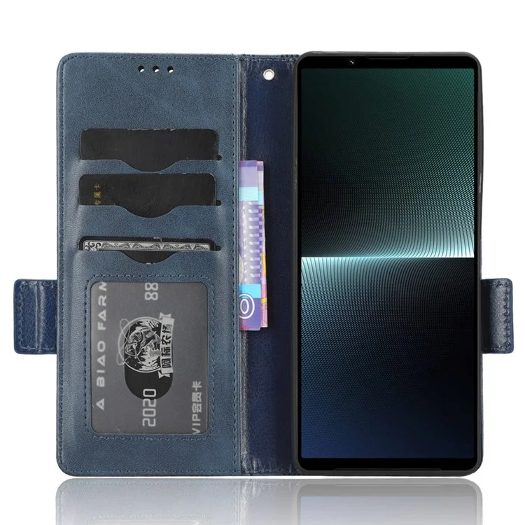 For Sony Xperia 1 V Cell Phone Cover Stand Wallet Imprinted Triangle PU Leather Phone Case - Blue