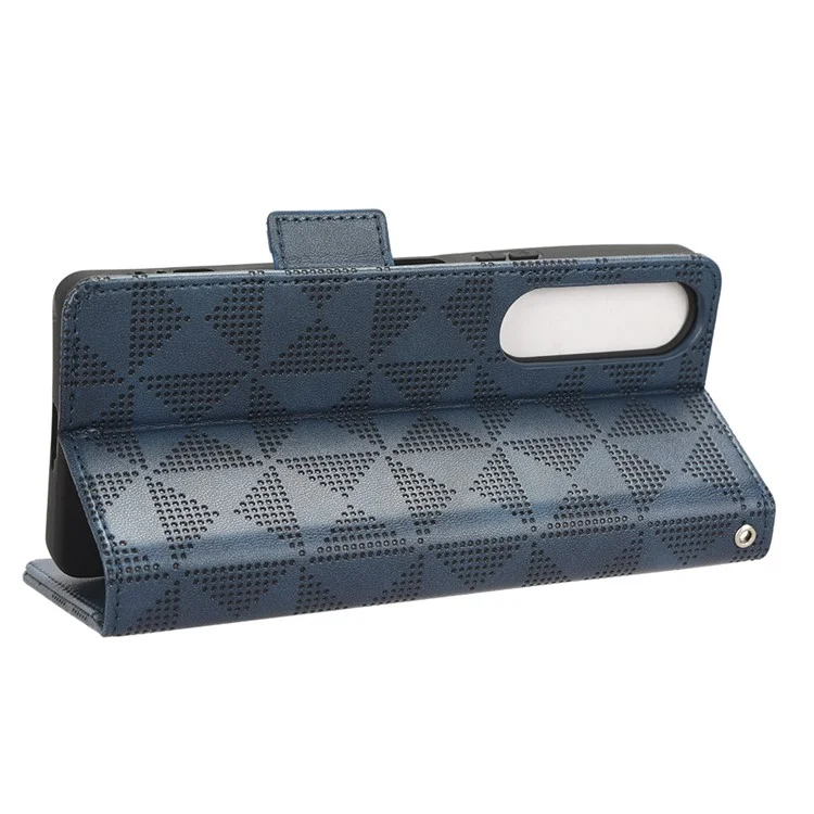 For Sony Xperia 1 V Cell Phone Cover Stand Wallet Imprinted Triangle PU Leather Phone Case - Blue
