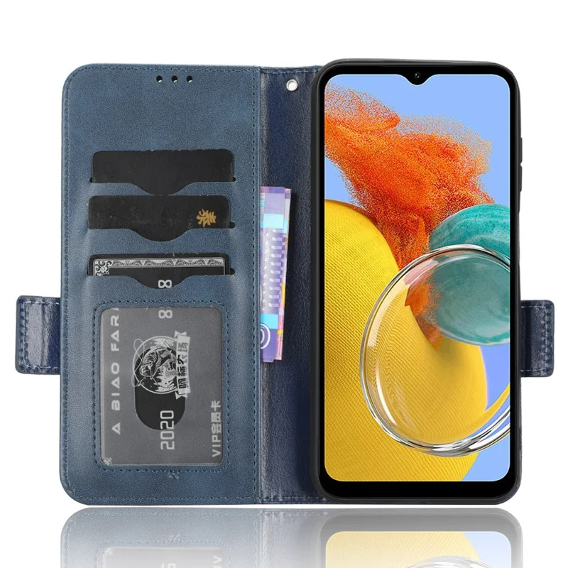 For Samsung Galaxy M54 5G / F54 5G PU Leather Wallet Phone Case Imprinted Triangle Phone Cover with Stand - Blue