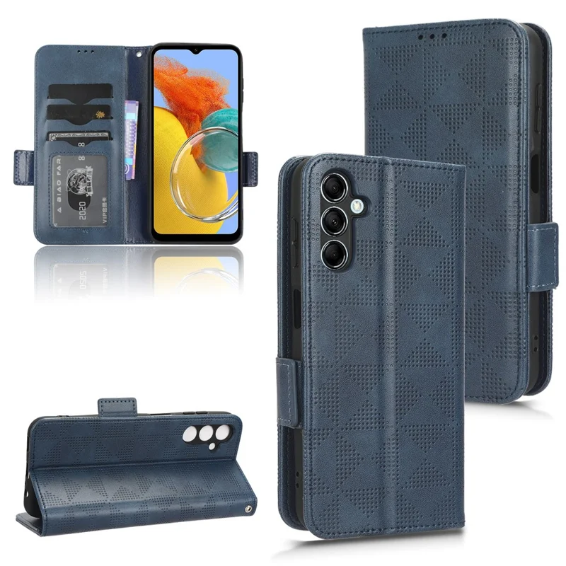 For Samsung Galaxy M54 5G / F54 5G PU Leather Wallet Phone Case Imprinted Triangle Phone Cover with Stand - Blue
