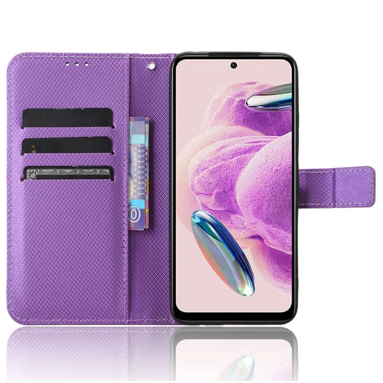 PU Leather Wallet Case for Xiaomi Redmi Note 12S 4G ,  Diamond Texture Phone Stand Cover - Purple