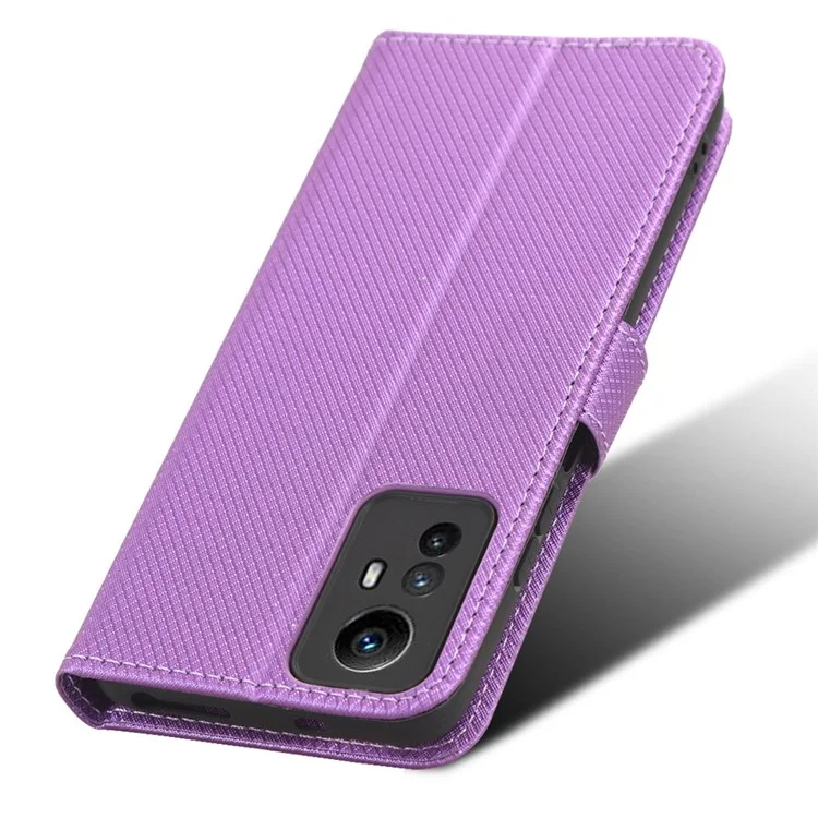 PU Leather Wallet Case for Xiaomi Redmi Note 12S 4G ,  Diamond Texture Phone Stand Cover - Purple