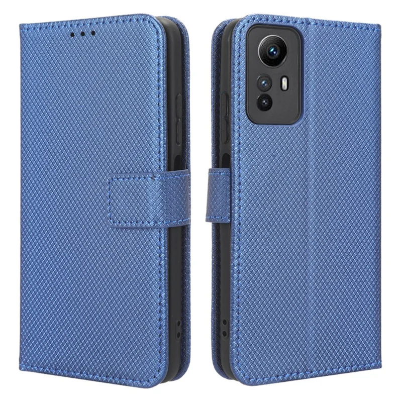 PU Leather Wallet Case for Xiaomi Redmi Note 12S 4G ,  Diamond Texture Phone Stand Cover - Blue