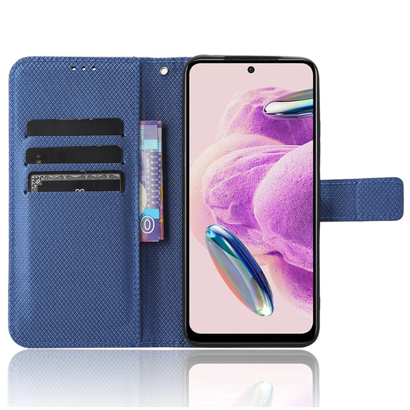PU Leather Wallet Case for Xiaomi Redmi Note 12S 4G ,  Diamond Texture Phone Stand Cover - Blue