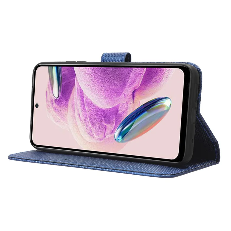 PU Leather Wallet Case for Xiaomi Redmi Note 12S 4G ,  Diamond Texture Phone Stand Cover - Blue