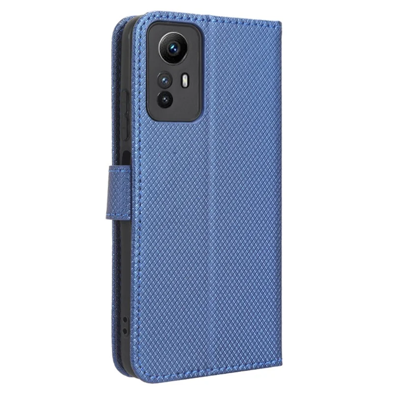 PU Leather Wallet Case for Xiaomi Redmi Note 12S 4G ,  Diamond Texture Phone Stand Cover - Blue