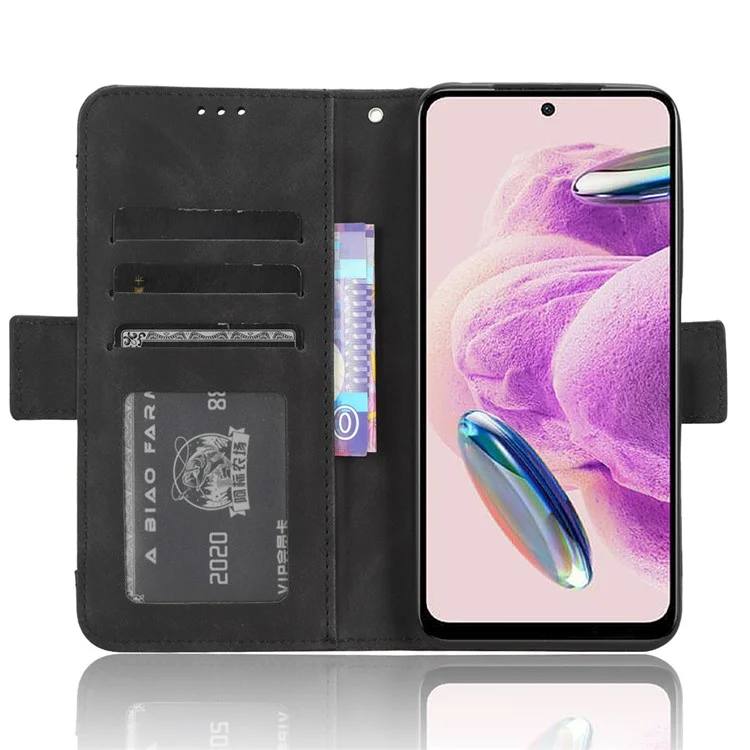 For Xiaomi Redmi Note 12S 4G PU Leather Case with Multiple Card Slots, Cell Phone Stand Wallet Cover - Black