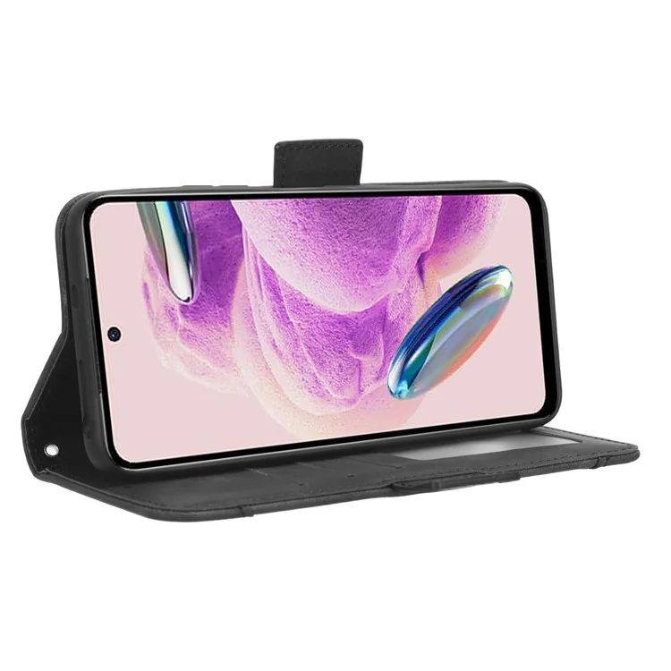 For Xiaomi Redmi Note 12S 4G PU Leather Case with Multiple Card Slots, Cell Phone Stand Wallet Cover - Black