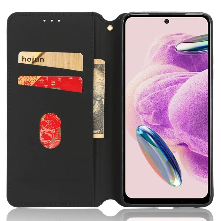 Pour Xiaomi Redmi Note 12S 4G Stand Wallet Phone Case PU Leather Rhombus Imprinted Cover - Noir