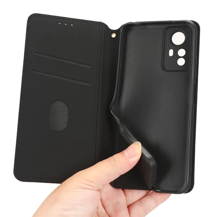 Pour Xiaomi Redmi Note 12S 4G Stand Wallet Phone Case PU Leather Rhombus Imprinted Cover - Noir